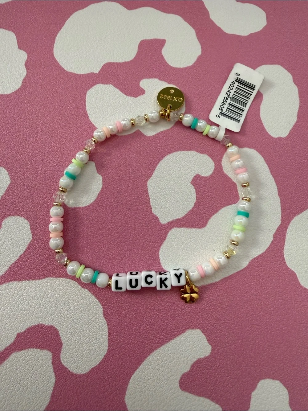 LUCKY Pastel Multicolor Beaded Stretch Bracelet with Gold Accents - Picture 1 of 2